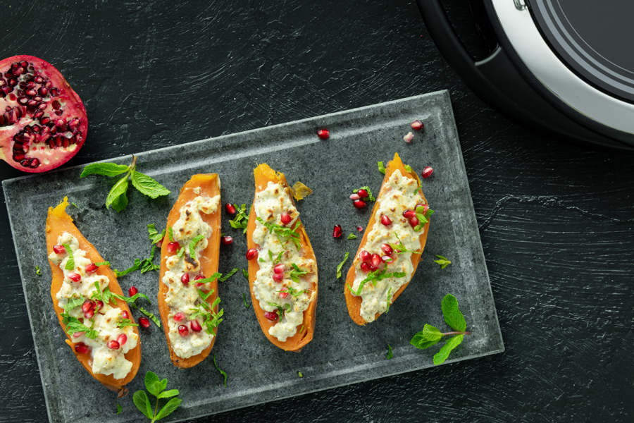 Sweet potatoes with feta topping