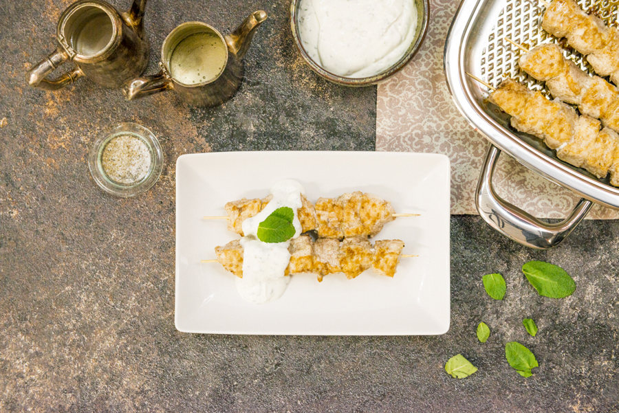 Arabic-style diced chicken with mint yogurt