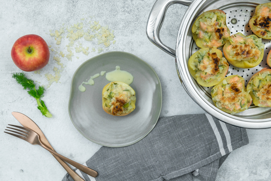 Baked apple with salmon