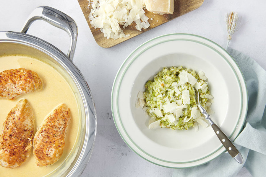 Brokkoli-Risotto mit Hähnchenbrust