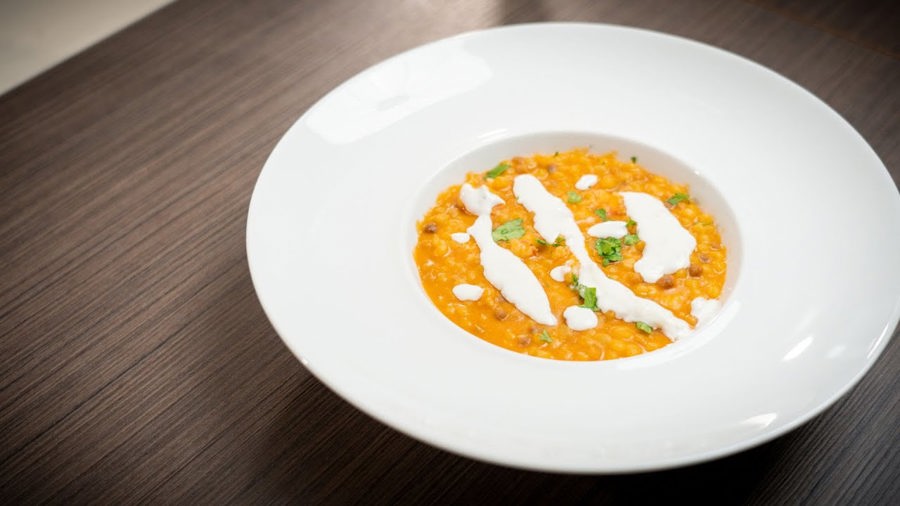 Fregola con gamberi e burrata