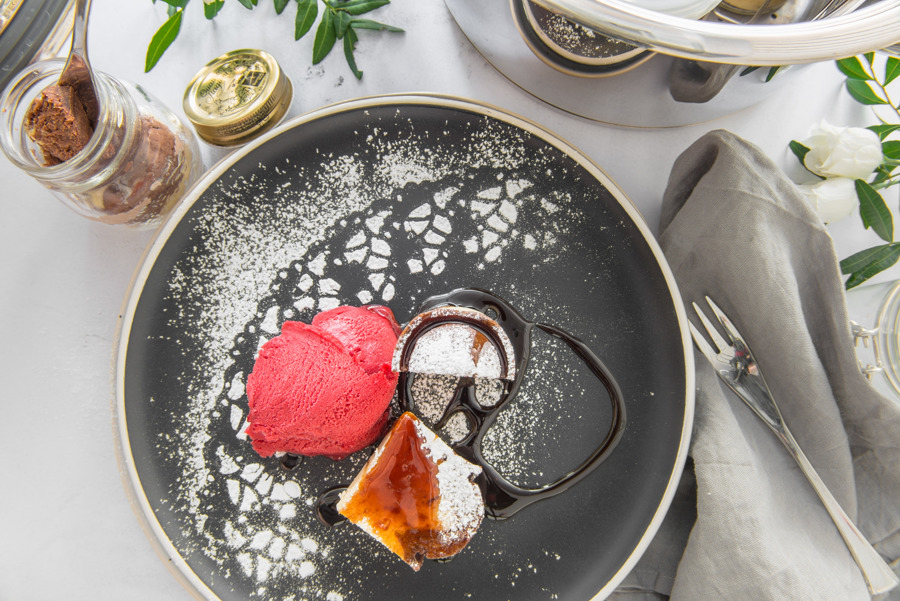 Marble cake served in a jar
