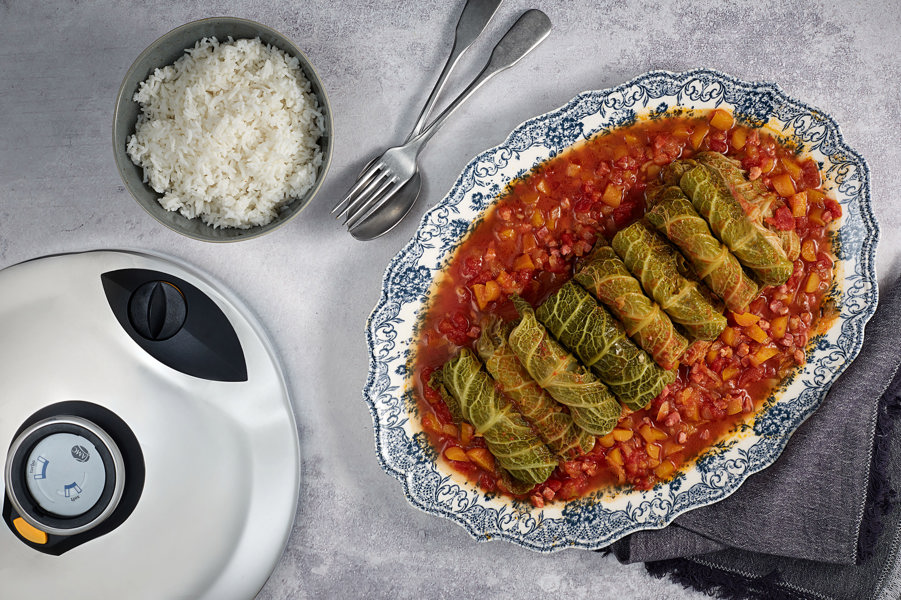 Fresh sausage stuffed cabbage rolls