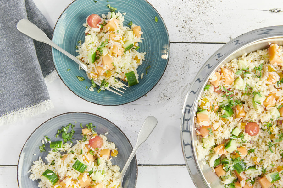 Rice salad with melon