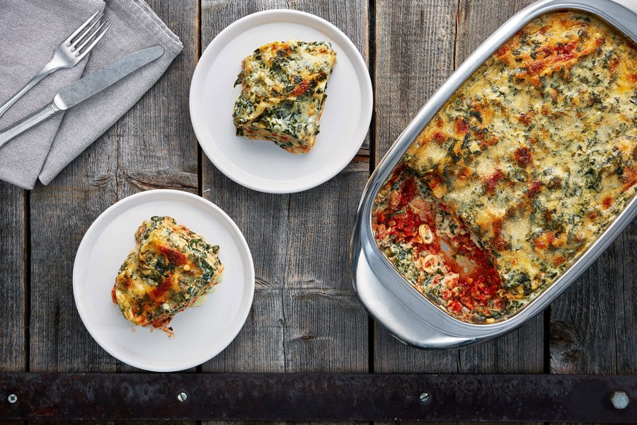 Lasagna with squid and spinach