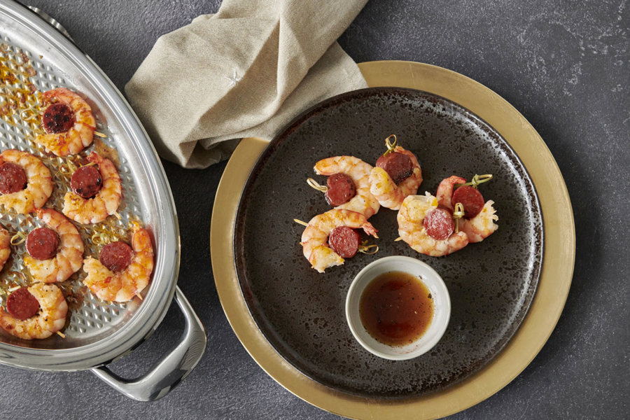 Shrimp chorizo skewers with honey glaze