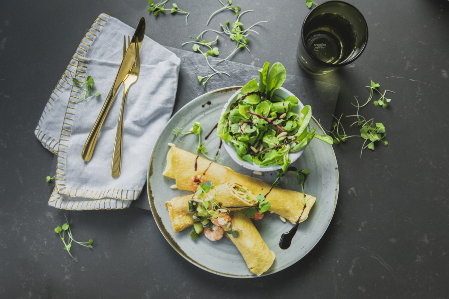 Crepes de curgete e camarão