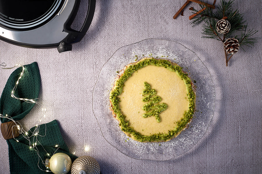 Torta di ricotta e cioccolato bianco con pistacchi