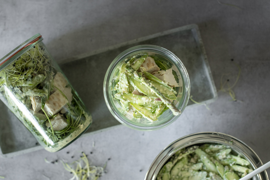 Raw asparagus salad with chicken