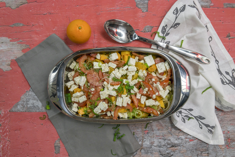 Tomato salad with oranges and feta