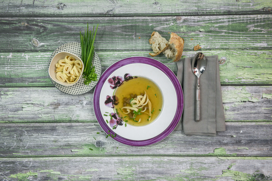 Bouillon with strips of pancake