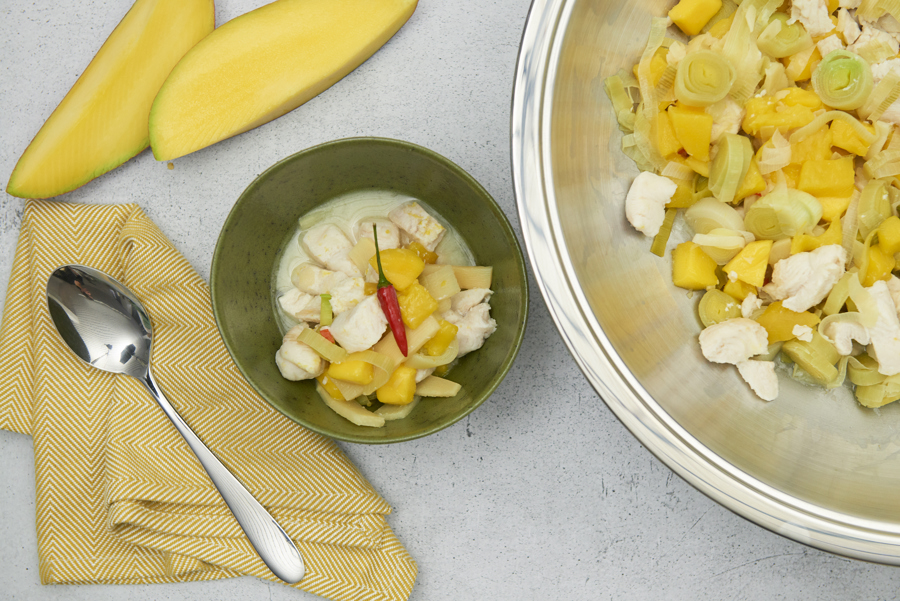 Monkfish on mango and leek