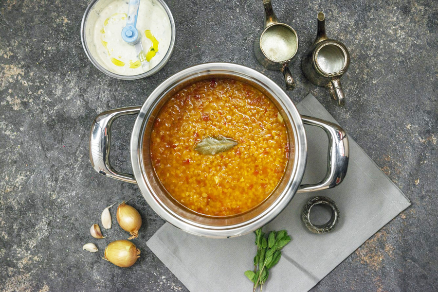 Lentil soup with peppermint yogurt