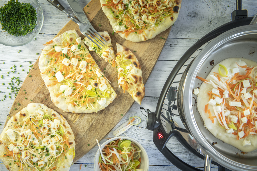 Tarte flambée with vegetable strips
