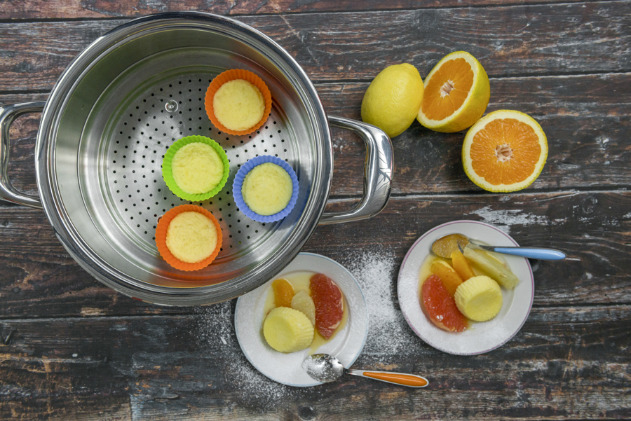 Curd soufflé with citrus fruit