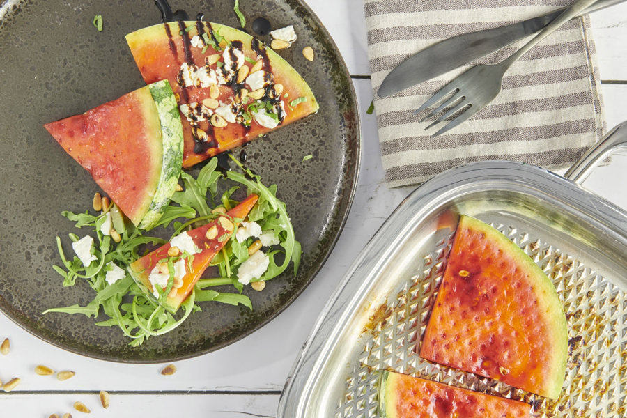 Grilled watermelon with feta