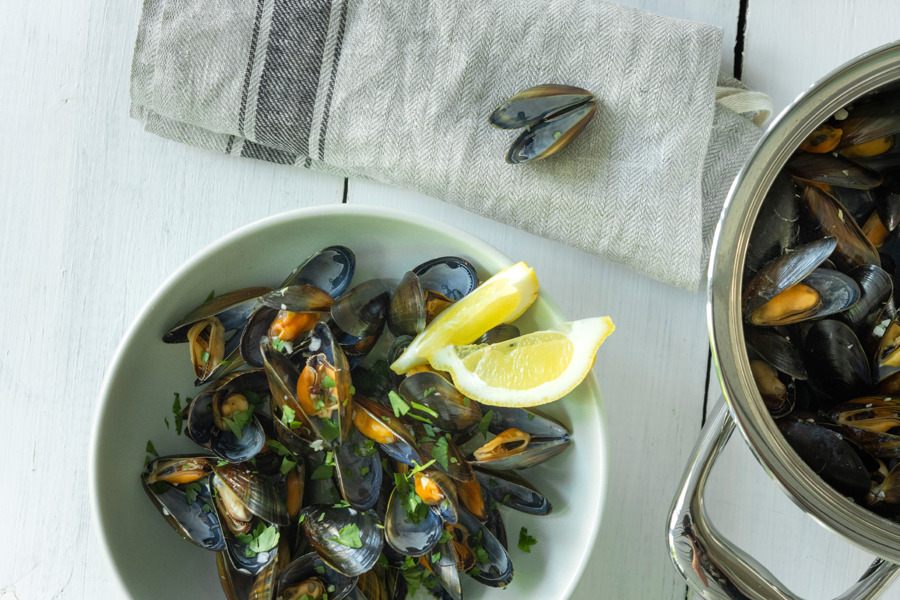 Gedämpfte Miesmuscheln