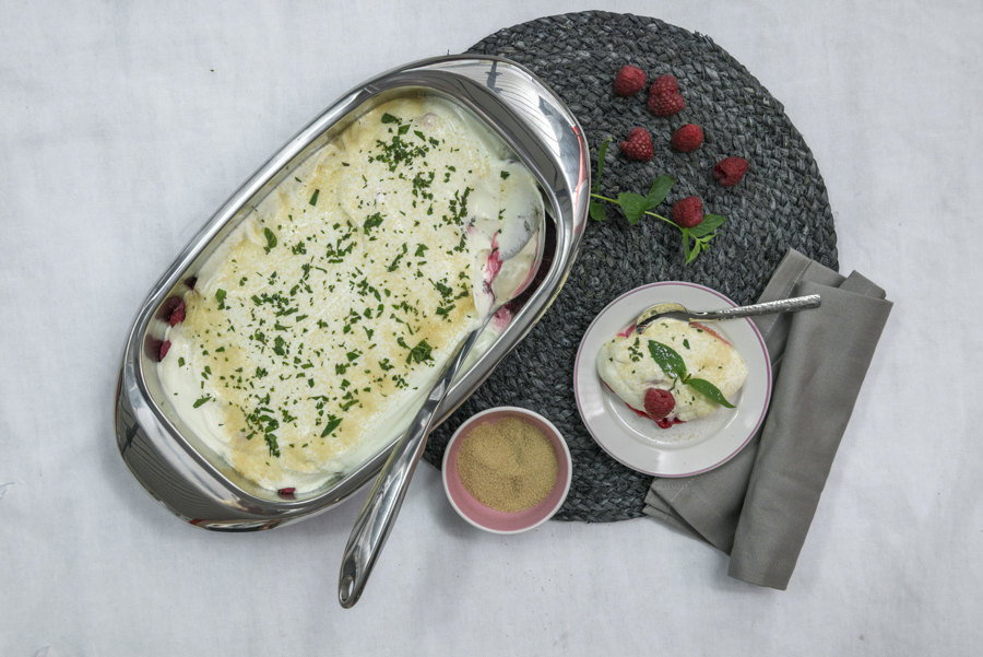 Layered berry yogurt dessert