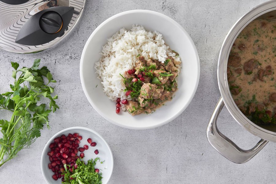 Lamb stew with herbs and yogurt