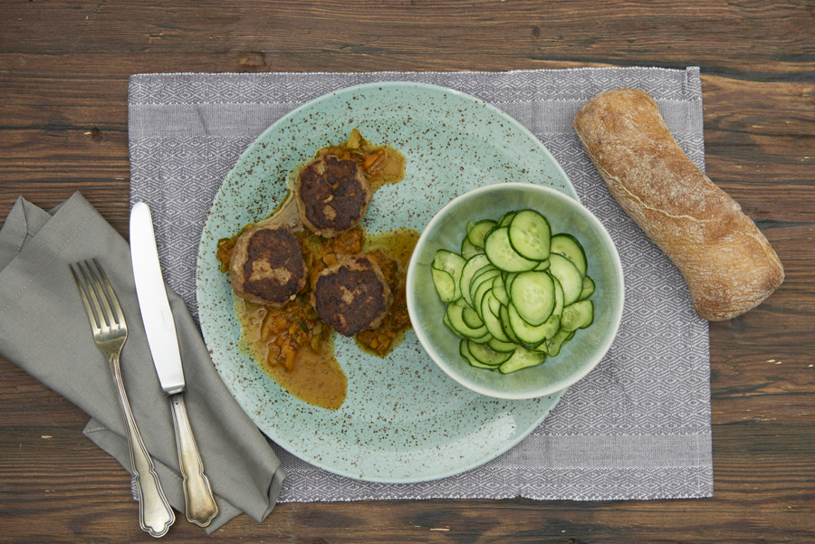 Danish meatballs with cucumber salad