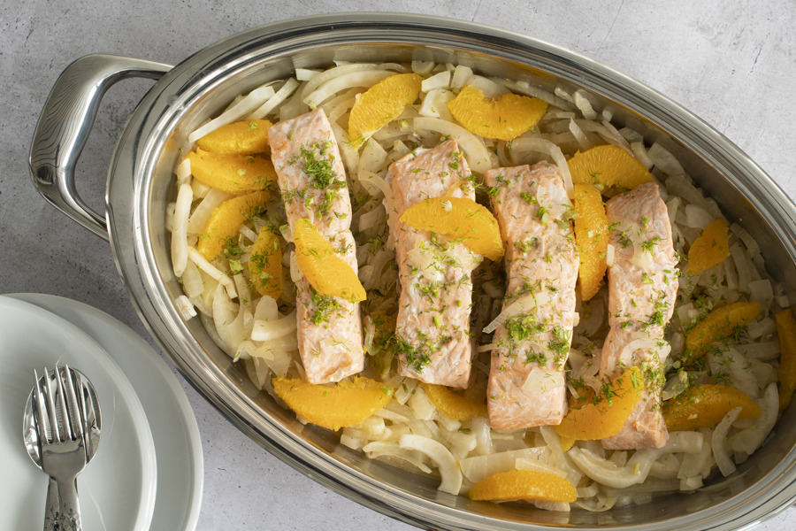 Salmon fillet on orange and fennel