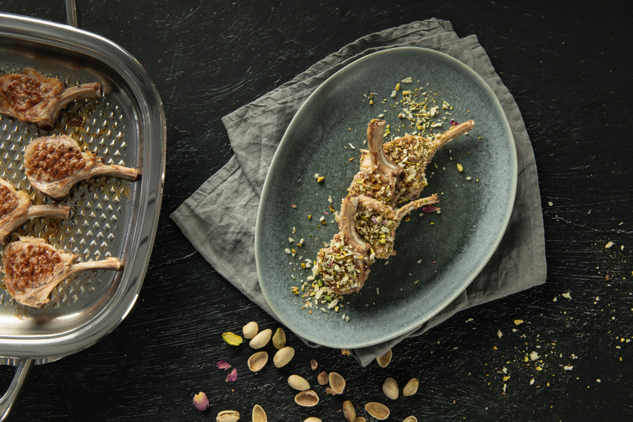 Lamb chops with pistachio crumble