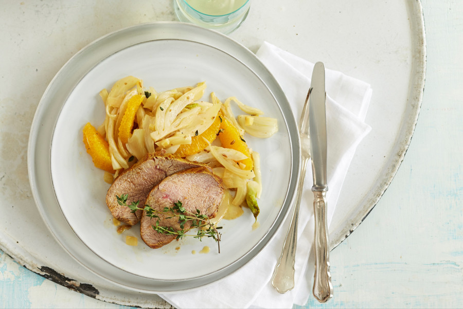 Schweinefilet auf Orangen-Fenchelgemüse