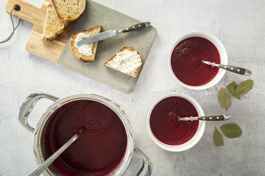 Beetroot soup with horseradish crostini
