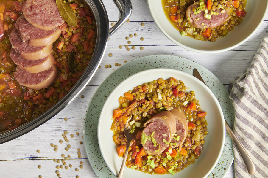 Zampone with lentils