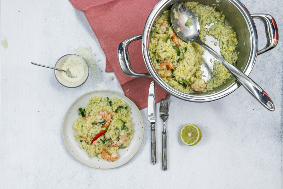 Zucchini risotto with shrimp