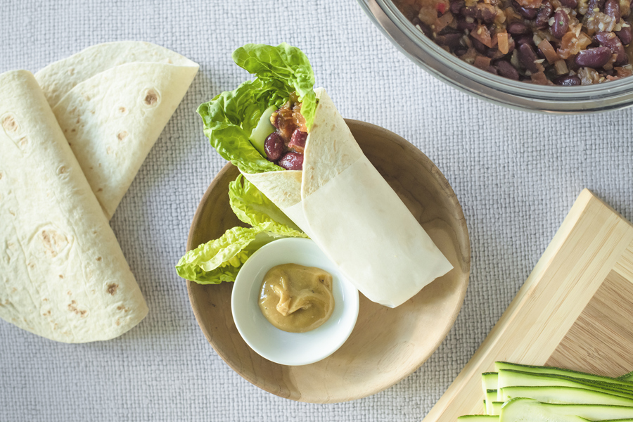 Bohnen-Wraps mit Cashew-Sauce